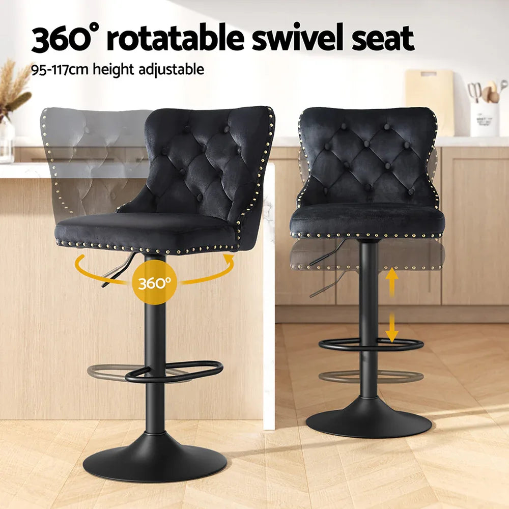 Artiss 2x Velvet Bar Stool Adjustable Height Nailhead Trim Kitchen Counter Stool - Mekamart Australia