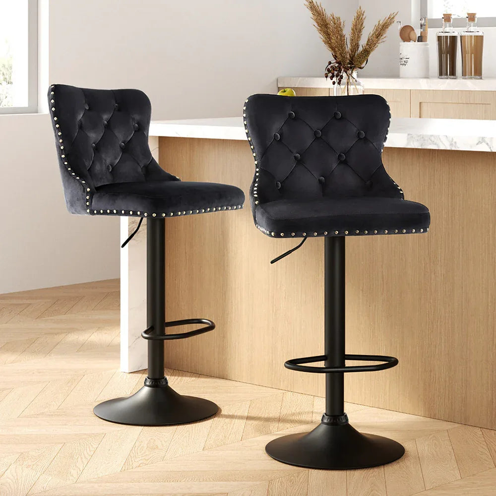 Artiss 2x Velvet Bar Stool Adjustable Height Nailhead Trim Kitchen Counter Stool - Mekamart Australia