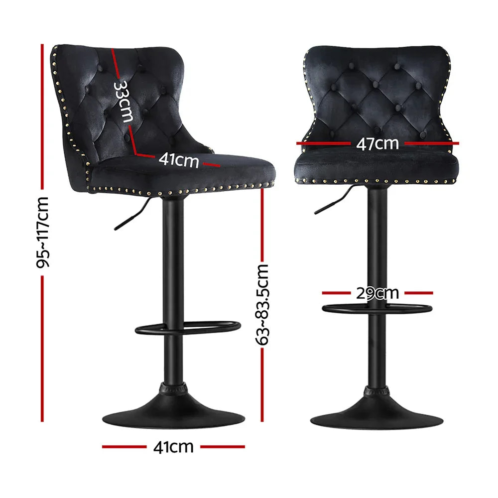 Artiss 4x Velvet Bar Stool Adjustable Height Nailhead Trim Kitchen Counter Stool - Mekamart Australia