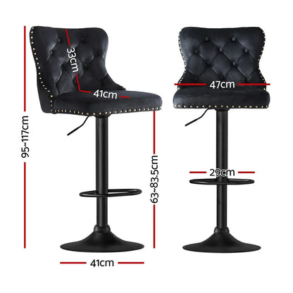 Artiss 4x Velvet Bar Stool Adjustable Height Nailhead Trim Kitchen Counter Stool - Mekamart Australia