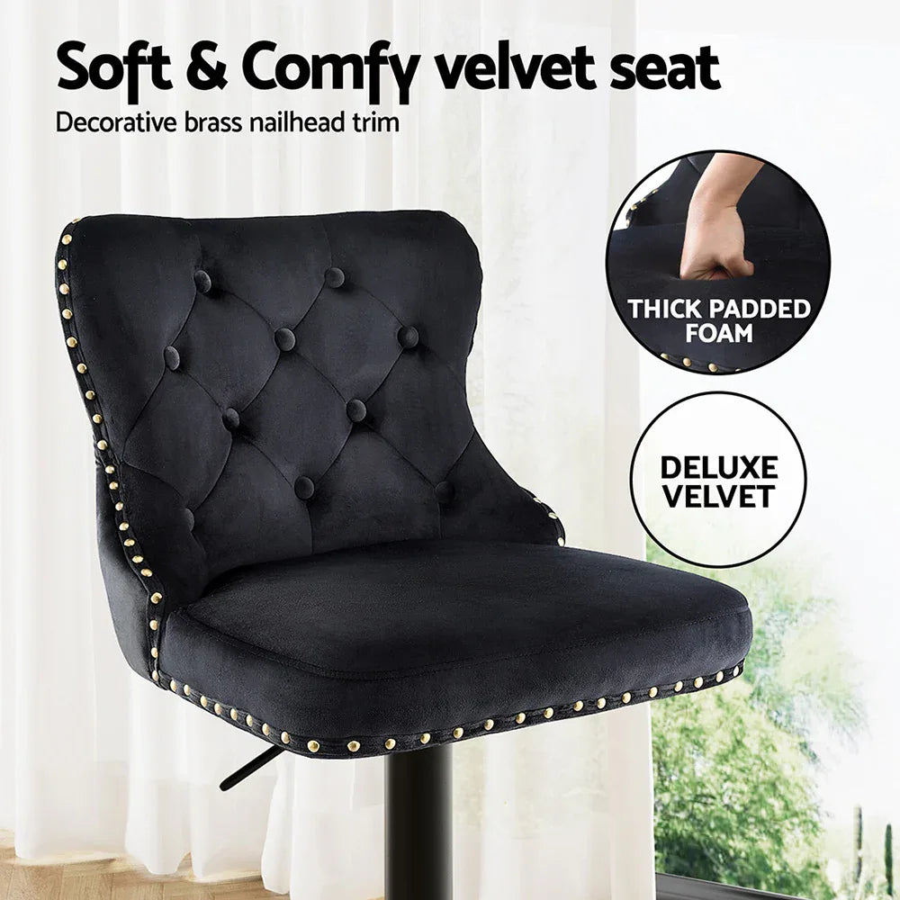 Artiss 4x Velvet Bar Stool Adjustable Height Nailhead Trim Kitchen Counter Stool - Mekamart Australia