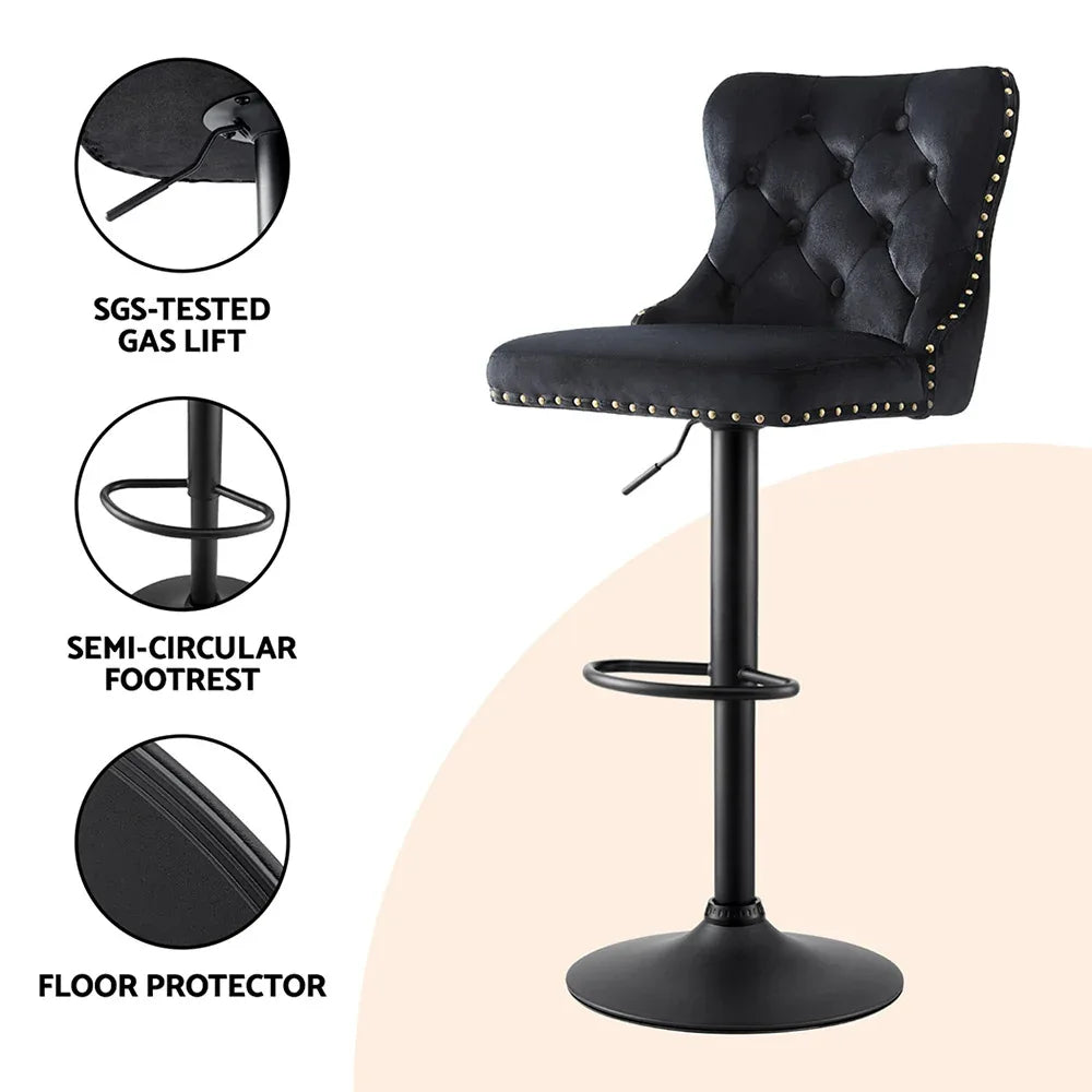 Artiss 4x Velvet Bar Stool Adjustable Height Nailhead Trim Kitchen Counter Stool - Mekamart Australia