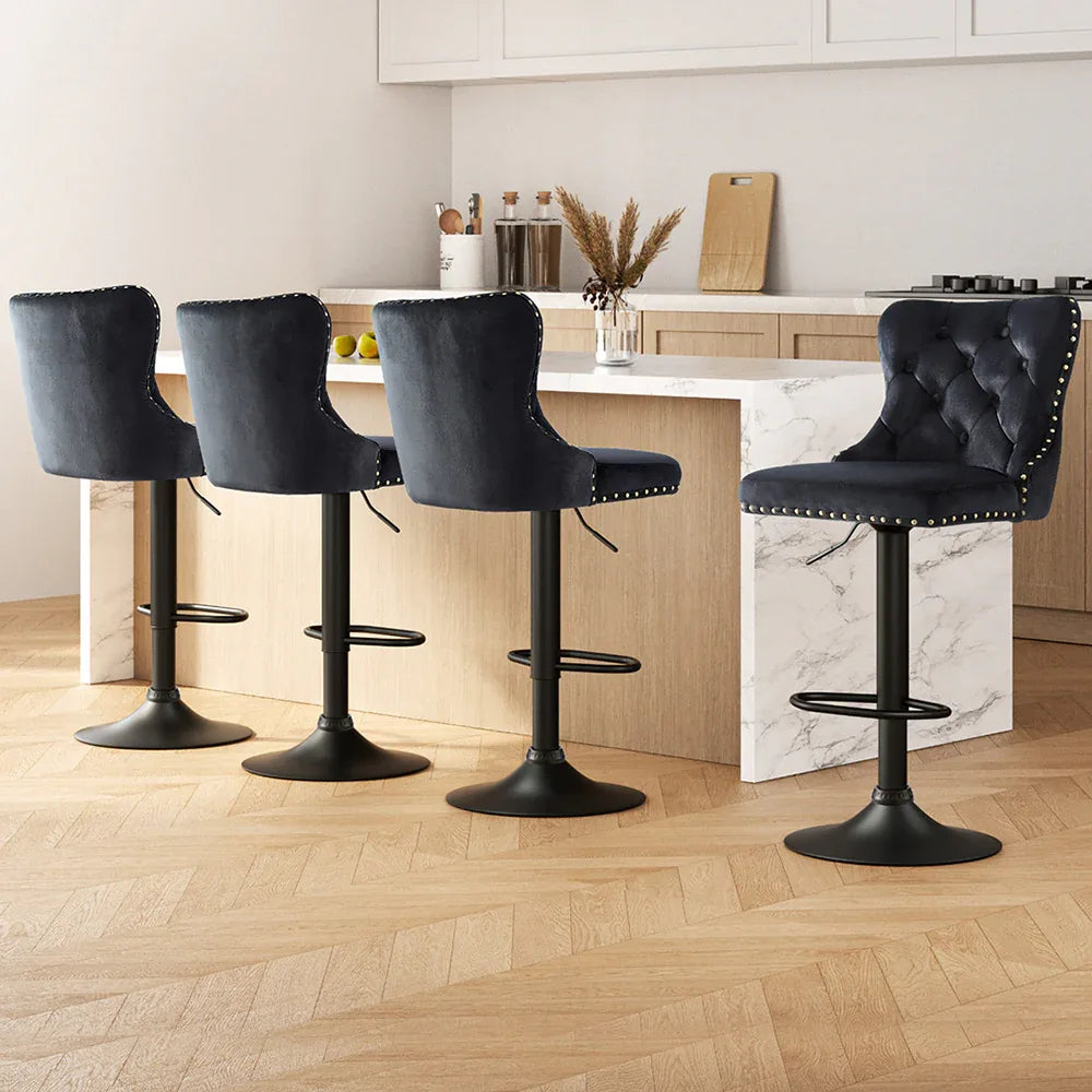 Artiss 4x Velvet Bar Stool Adjustable Height Nailhead Trim Kitchen Counter Stool - Mekamart Australia