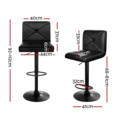 Artiss 4x Bar Stools Gas Lift Leather Chair Black - Mekamart Australia