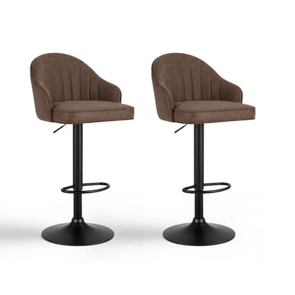 Artiss 2x Bar Stools Kitchen Swivel Gas Lift Counter Chair Shell Leather Brown - Mekamart Australia