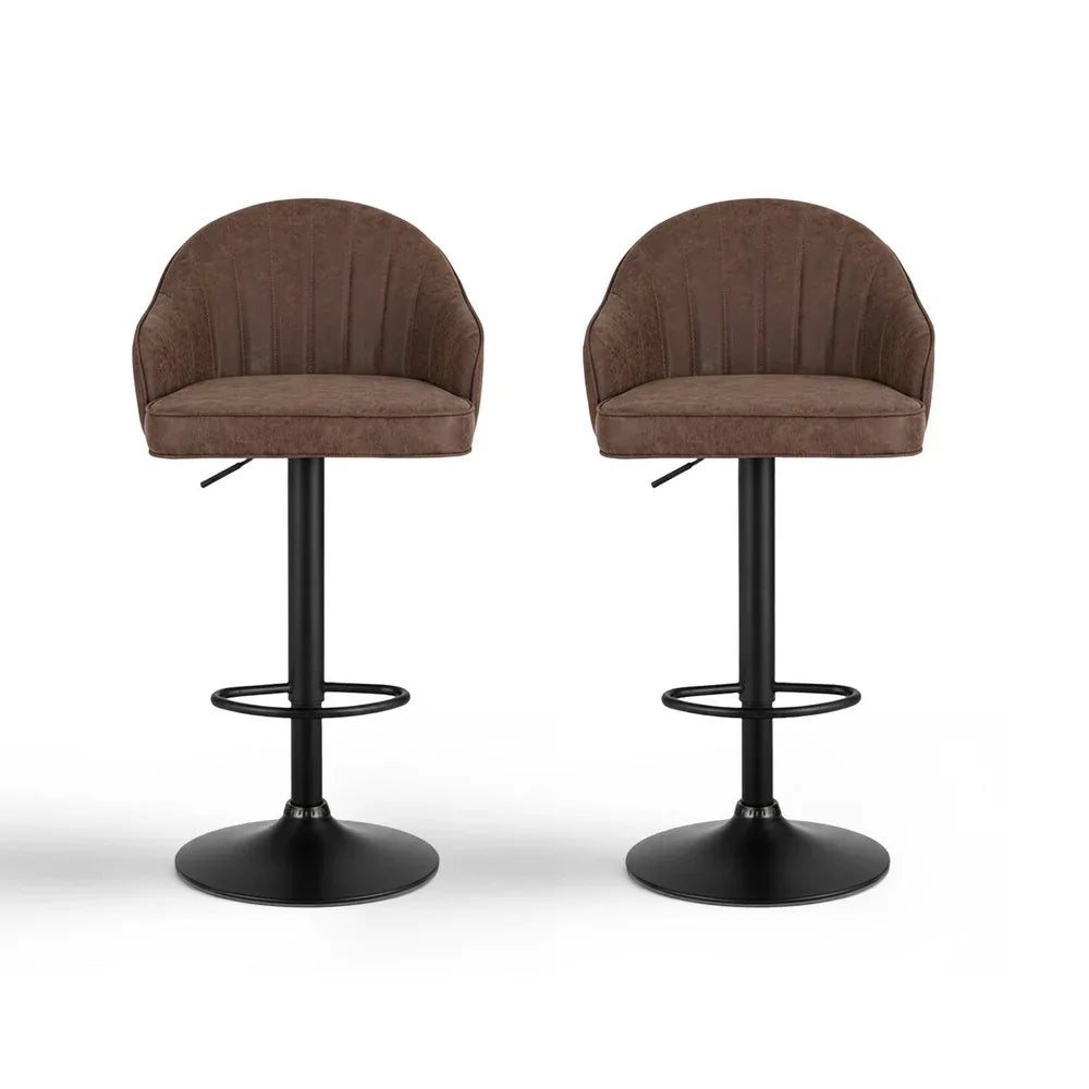 Artiss 2x Bar Stools Kitchen Swivel Gas Lift Counter Chair Shell Leather Brown - Mekamart Australia