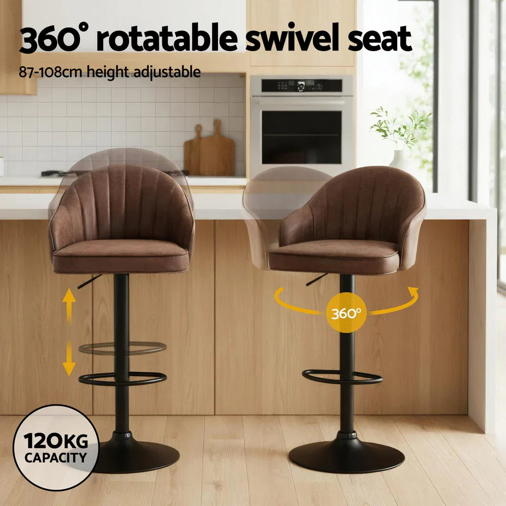 Artiss 2x Bar Stools Kitchen Swivel Gas Lift Counter Chair Shell Leather Brown - Mekamart Australia