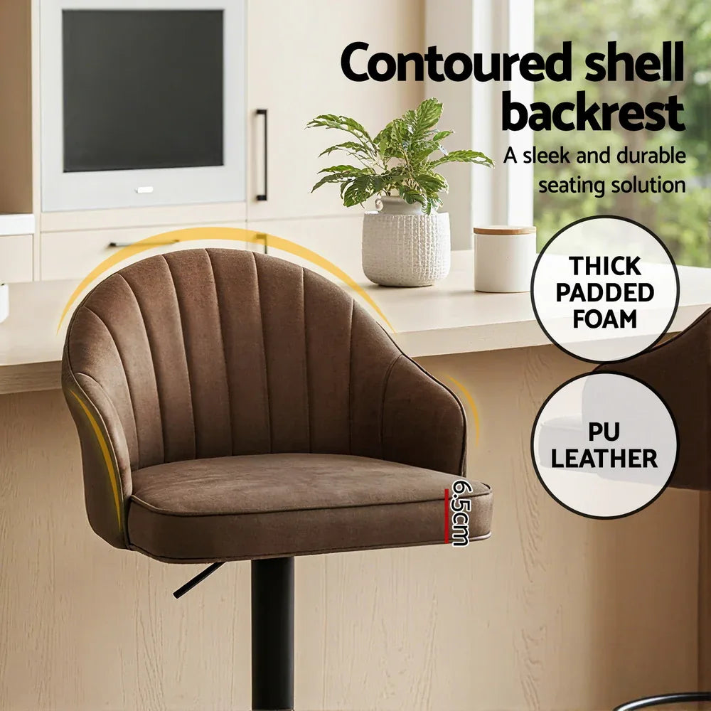 Artiss 2x Bar Stools Kitchen Swivel Gas Lift Counter Chair Shell Leather Brown - Mekamart Australia