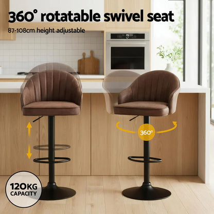 Artiss 4x Bar Stools Kitchen Swivel Gas Lift Counter Chair Shell Leather Brown - Mekamart Australia