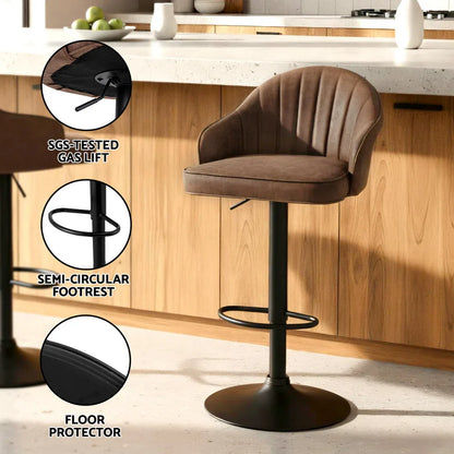 Artiss 4x Bar Stools Kitchen Swivel Gas Lift Counter Chair Shell Leather Brown - Mekamart Australia