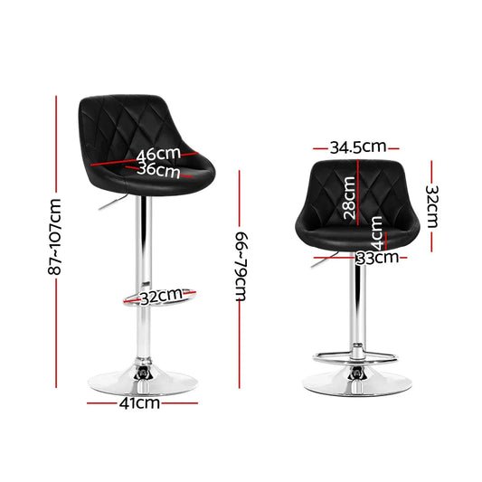Artiss 2x Bar Stools Leather Padded Gas Lift Stool Black - Mekamart Australia
