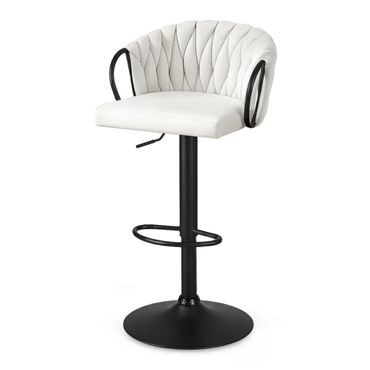 Artiss 1x Bar Stool Single Kitchen Dining Chair Counter Stool Woven Velvet Ivory - Mekamart Australia