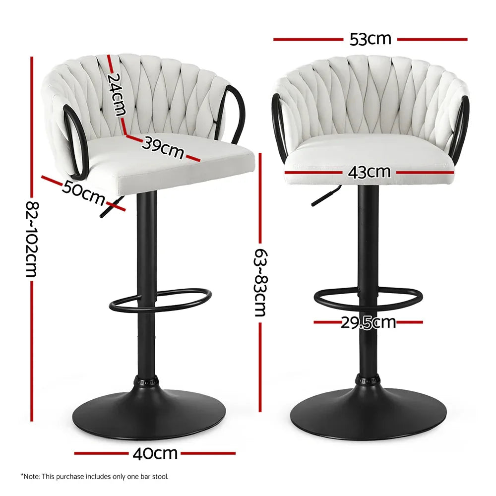 Artiss 1x Bar Stool Single Kitchen Dining Chair Counter Stool Woven Velvet Ivory - Mekamart Australia