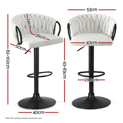 Artiss 1x Bar Stool Single Kitchen Dining Chair Counter Stool Woven Velvet Ivory - Mekamart Australia