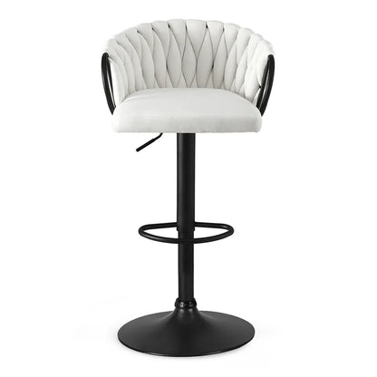 Artiss 1x Bar Stool Single Kitchen Dining Chair Counter Stool Woven Velvet Ivory - Mekamart Australia