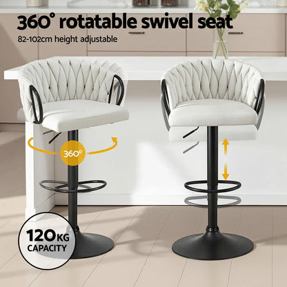 Artiss 1x Bar Stool Single Kitchen Dining Chair Counter Stool Woven Velvet Ivory - Mekamart Australia