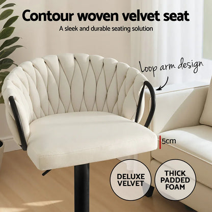 Artiss 1x Bar Stool Single Kitchen Dining Chair Counter Stool Woven Velvet Ivory - Mekamart Australia