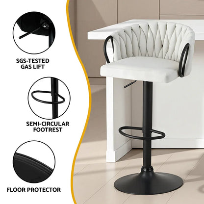Artiss 1x Bar Stool Single Kitchen Dining Chair Counter Stool Woven Velvet Ivory - Mekamart Australia