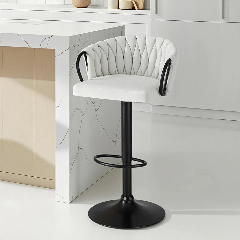 Artiss 1x Bar Stool Single Kitchen Dining Chair Counter Stool Woven Velvet Ivory - Mekamart Australia