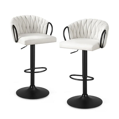 Artiss Bar Stool x2 Kitchen Dining Chair Counter Gaslift Woven Velvet Ivory - Mekamart Australia