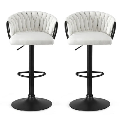 Artiss Bar Stool x2 Kitchen Dining Chair Counter Gaslift Woven Velvet Ivory - Mekamart Australia