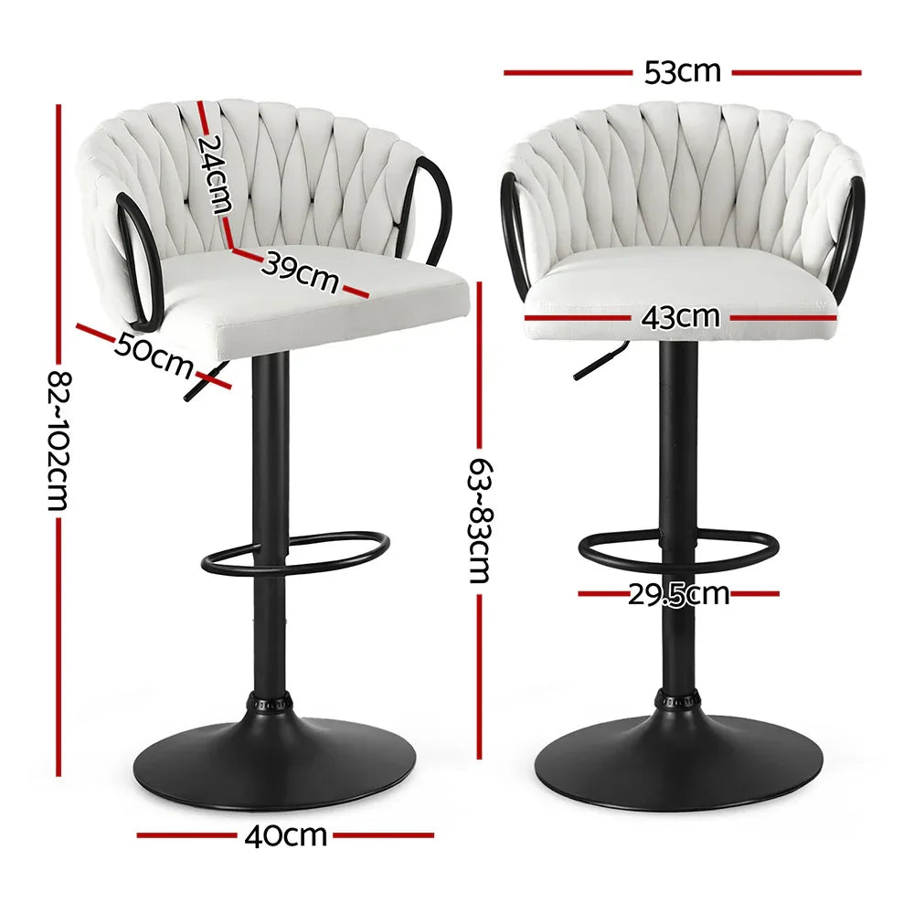 Artiss Bar Stool x4 Kitchen Dining Chair Counter Gaslift Woven Velvet Ivory - Mekamart Australia
