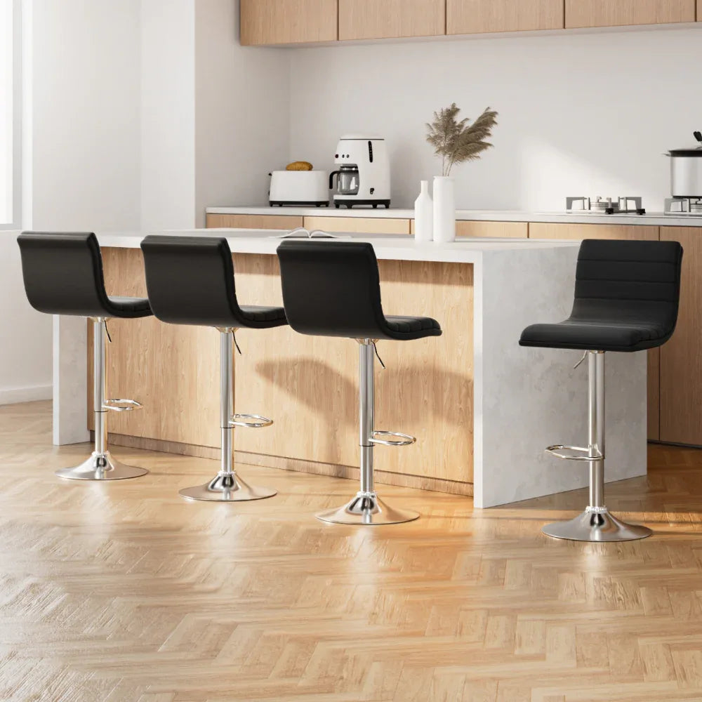 Artiss 4x Bar Stools Padded Leather Gas Lift Black - Mekamart Australia