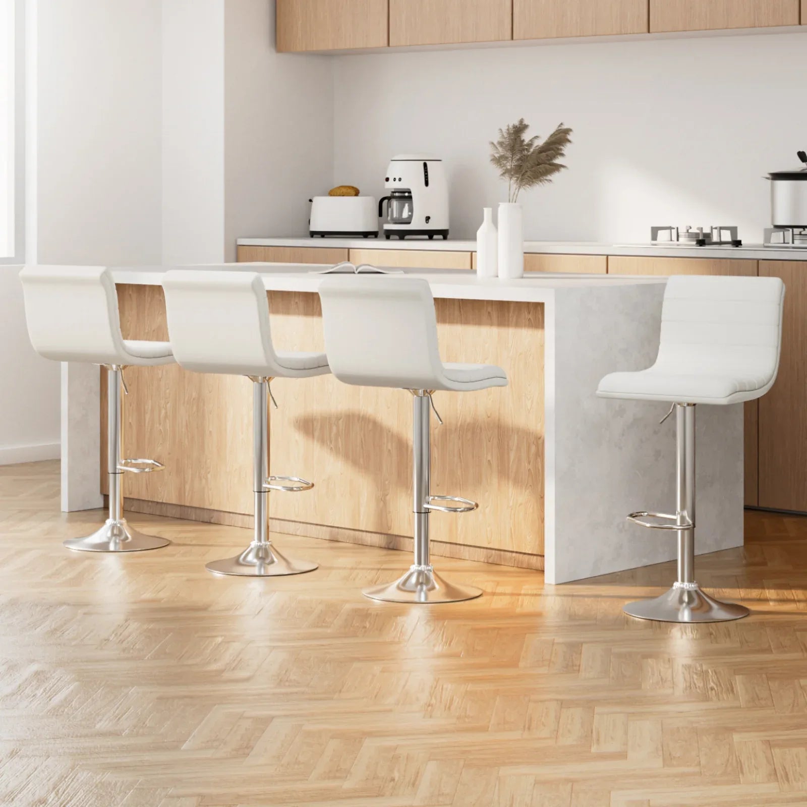 Artiss 4x Bar Stools Padded Leather Gas Lift White - Mekamart Australia