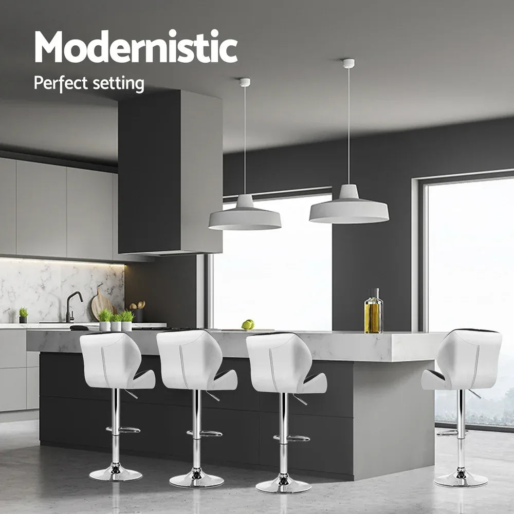 Artiss 4x Bar Stools Gas Lift Padded Leather Black & White - Mekamart Australia