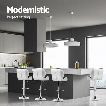 Artiss 4x Bar Stools Gas Lift Padded Leather Black & White - Mekamart Australia