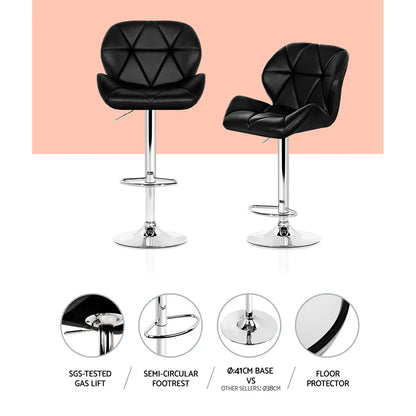 Artiss 4x Bar Stools Gas Lift Padded Leather Black - Mekamart Australia