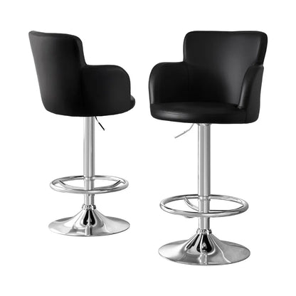 Artiss 2x Leather Bar Stools Swivel Adjustable Gas Lift PU Counter Chairs Black - Mekamart Australia