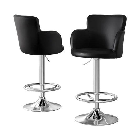Artiss 2x Leather Bar Stools Swivel Adjustable Gas Lift PU Counter Chairs Black - Mekamart Australia