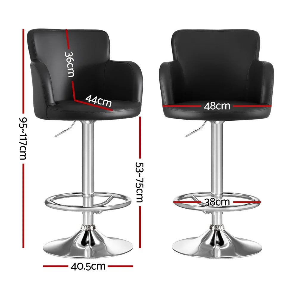 Artiss 2x Leather Bar Stools Swivel Adjustable Gas Lift PU Counter Chairs Black - Mekamart Australia