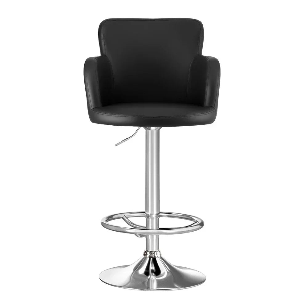 Artiss 2x Leather Bar Stools Swivel Adjustable Gas Lift PU Counter Chairs Black - Mekamart Australia