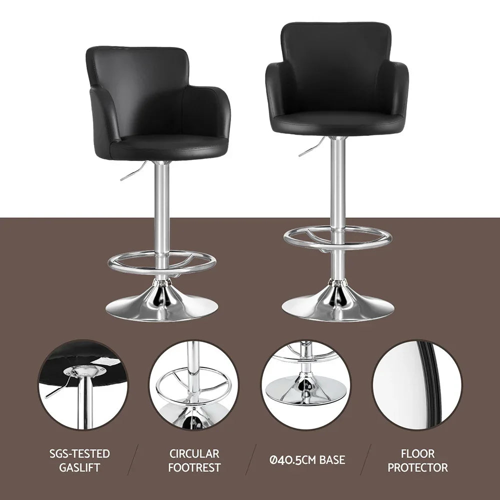 Artiss 2x Leather Bar Stools Swivel Adjustable Gas Lift PU Counter Chairs Black - Mekamart Australia