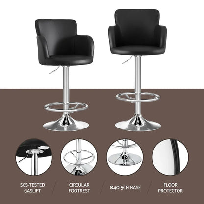 Artiss 2x Leather Bar Stools Swivel Adjustable Gas Lift PU Counter Chairs Black - Mekamart Australia