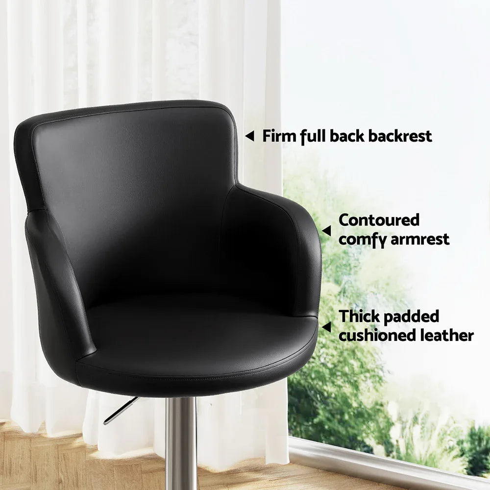 Artiss 2x Leather Bar Stools Swivel Adjustable Gas Lift PU Counter Chairs Black - Mekamart Australia