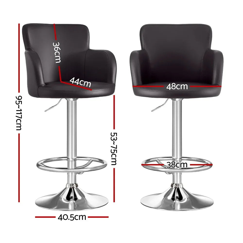 Artiss 2x Leather Bar Stools Swivel Adjustable Gas Lift PU Counter Chairs Brown - Mekamart Australia