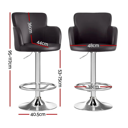 Artiss 2x Leather Bar Stools Swivel Adjustable Gas Lift PU Counter Chairs Brown - Mekamart Australia