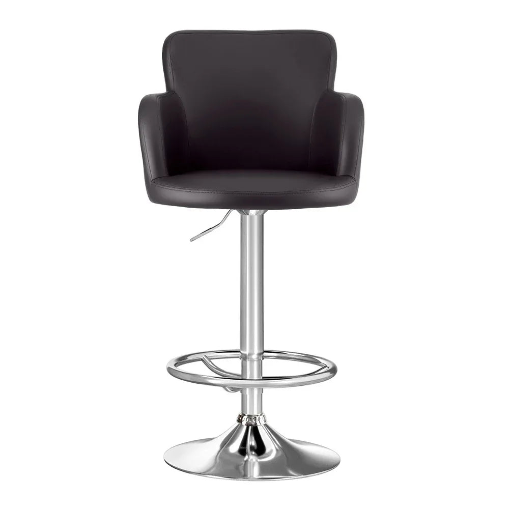 Artiss 2x Leather Bar Stools Swivel Adjustable Gas Lift PU Counter Chairs Brown - Mekamart Australia