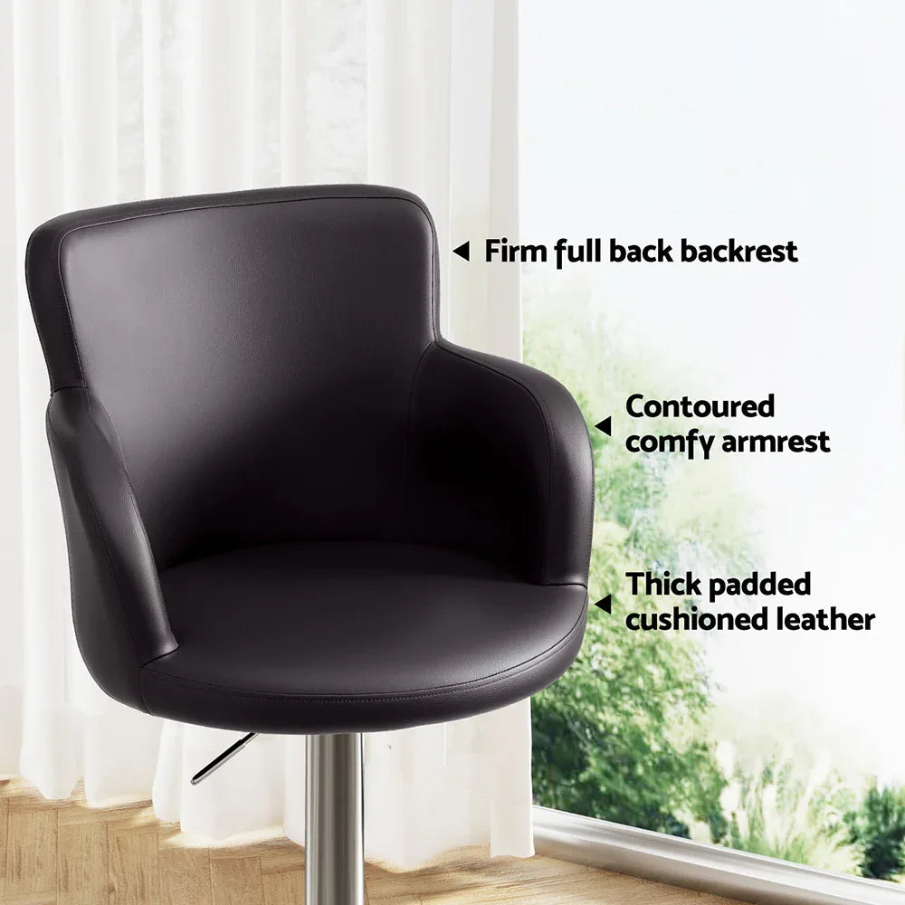 Artiss 2x Leather Bar Stools Swivel Adjustable Gas Lift PU Counter Chairs Brown - Mekamart Australia