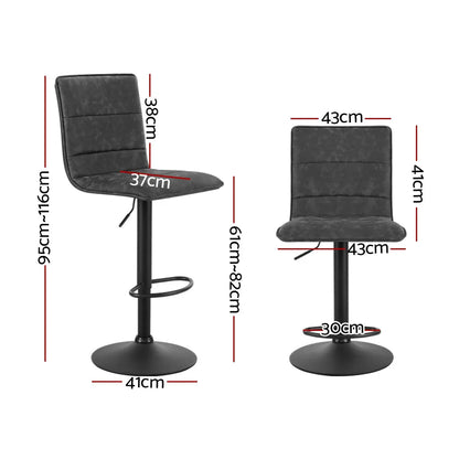 Artiss 2x Bar Stools Gas Lift Vintage Leather Grey - Mekamart Australia