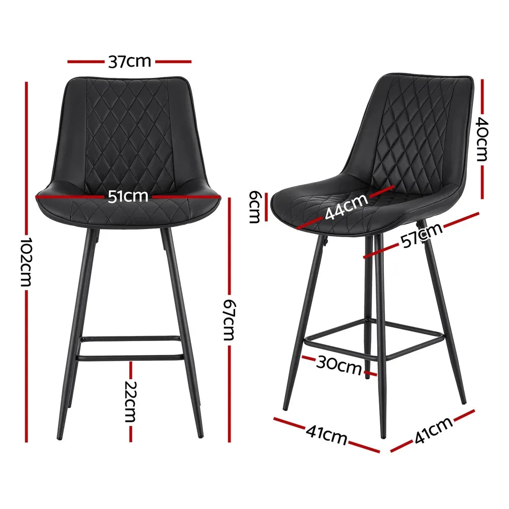 Artiss 4x Bar Stools Kitchen Dining Chair Counter Stool Diamond PU Leather Black - Mekamart Australia