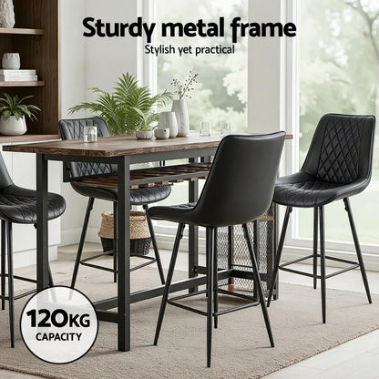 Artiss 4x Bar Stools Kitchen Dining Chair Counter Stool Diamond PU Leather Black - Mekamart Australia