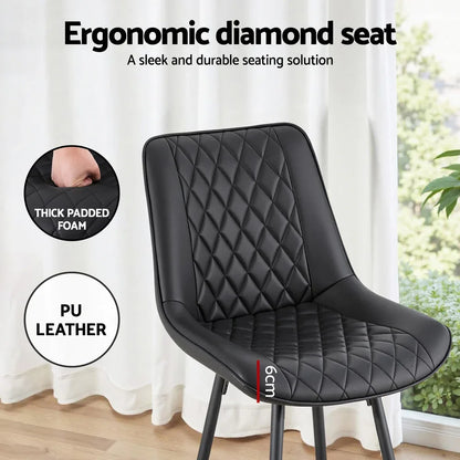 Artiss 4x Bar Stools Kitchen Dining Chair Counter Stool Diamond PU Leather Black - Mekamart Australia