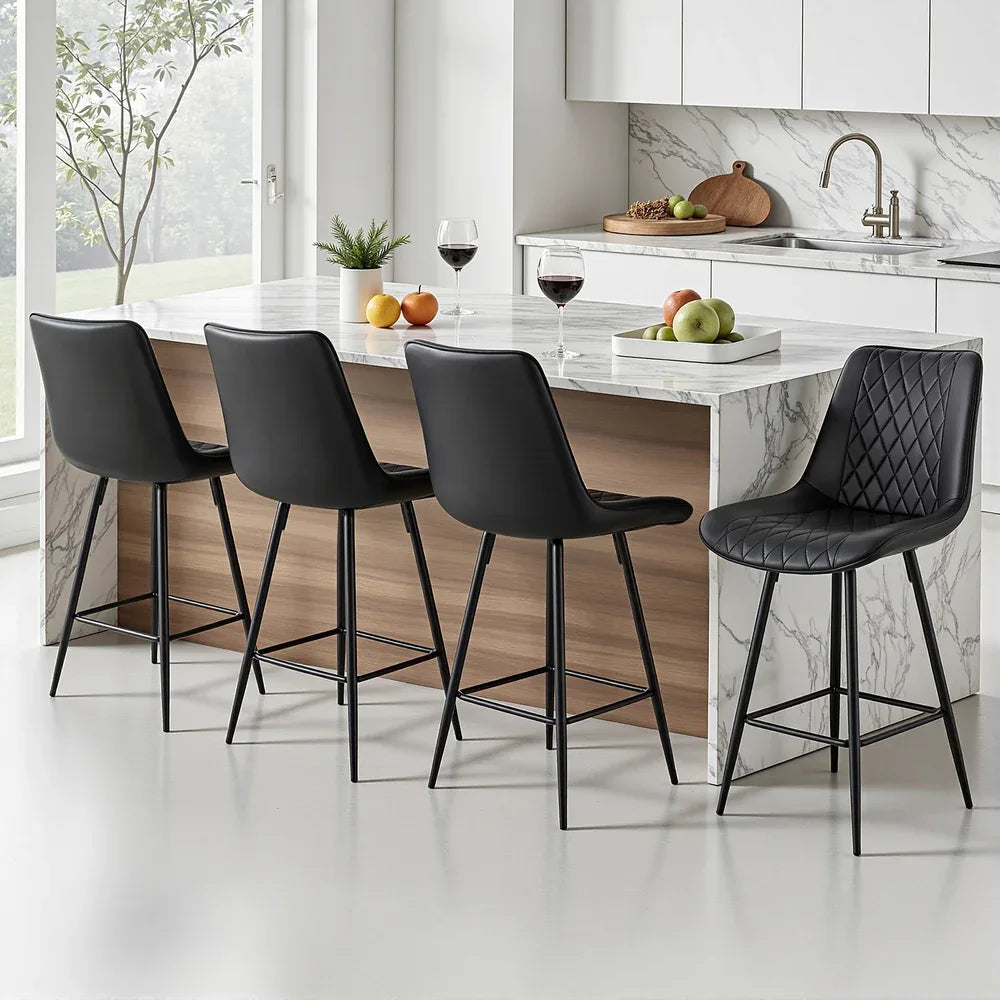 Artiss 4x Bar Stools Kitchen Dining Chair Counter Stool Diamond PU Leather Black - Mekamart Australia