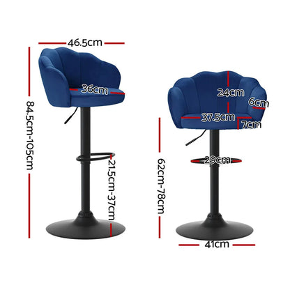 Artiss 4x Bar Stools Gas Lift Velvet Blue - Mekamart Australia