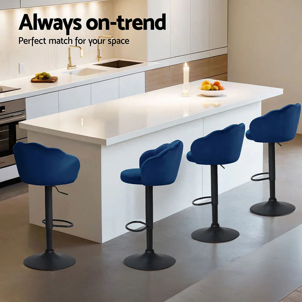Artiss 4x Bar Stools Gas Lift Velvet Blue - Mekamart Australia