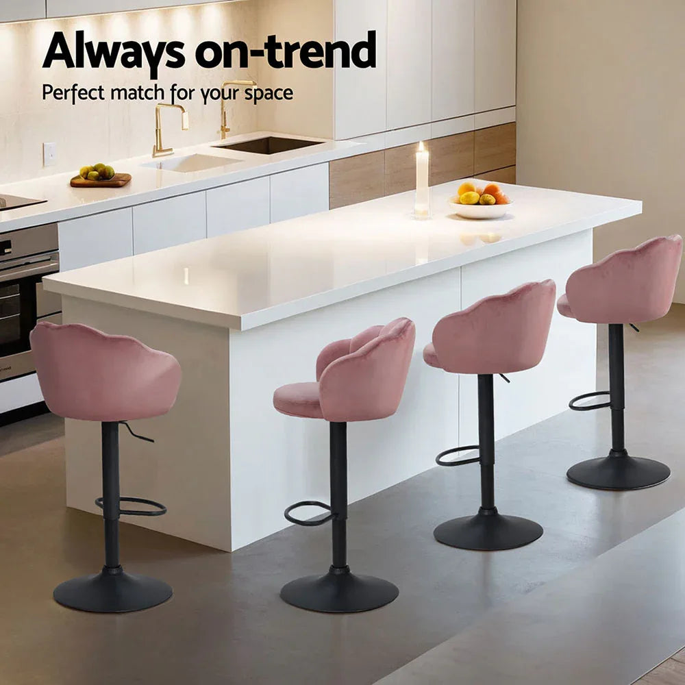 Artiss 4x Bar Stools Gas Lift Velvet Pink - Mekamart Australia